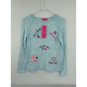 Lilly Pulitzer NWT Sweater XS Blue Marled Sail Away‎ Beach Graphic